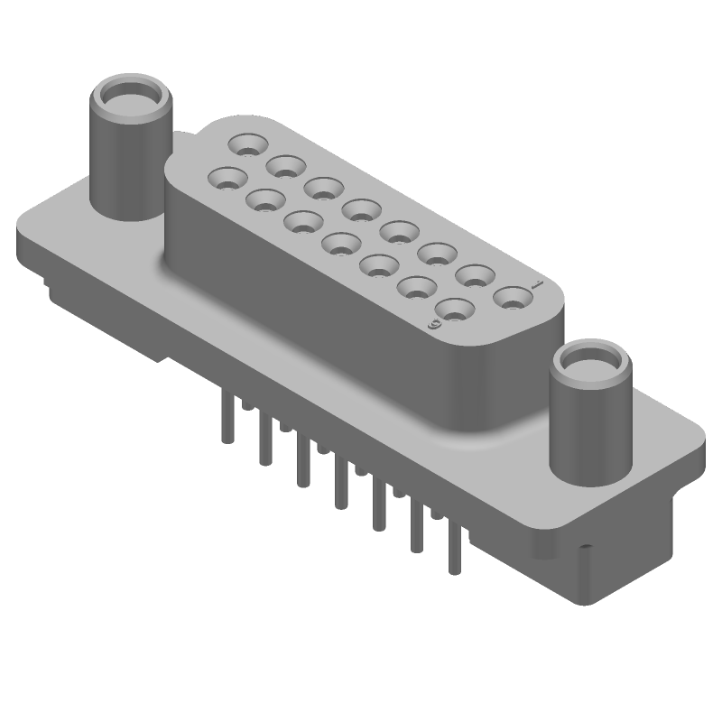 15 Pos Female D-Sub Connector, Straight, Shielded, Solder, Through Hole