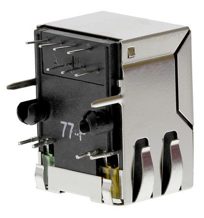 8 Pos Right Angle Shielded Modular Connector, Solder, Female