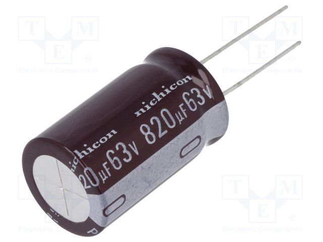 Cap Aluminum Lytic 820uF 63V 20% (18 X 31.5mm) Radial 7.5mm 1780mA 5000h 105°C Bulk