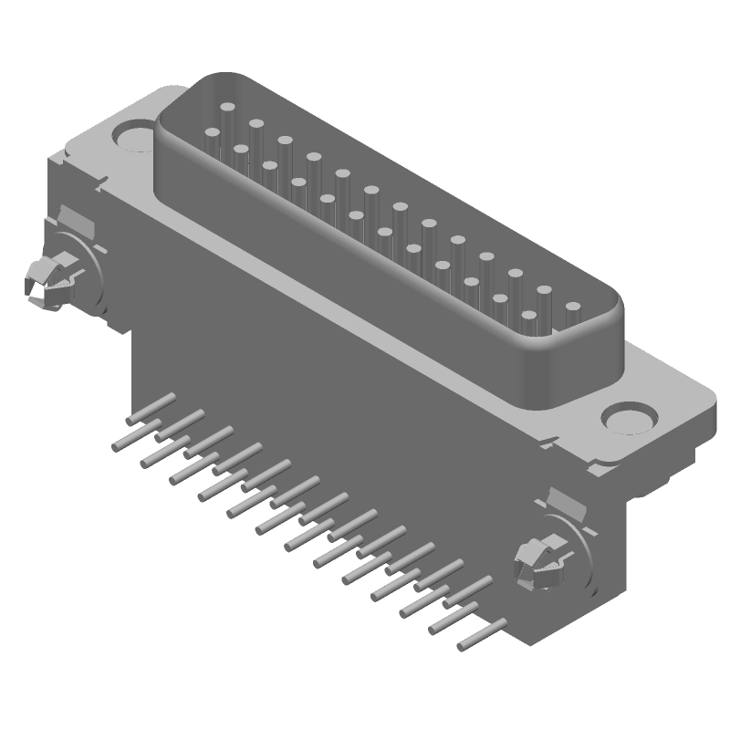 25 Pos Male D-Sub Connector, Right Angle, Gold/Tin Plated
