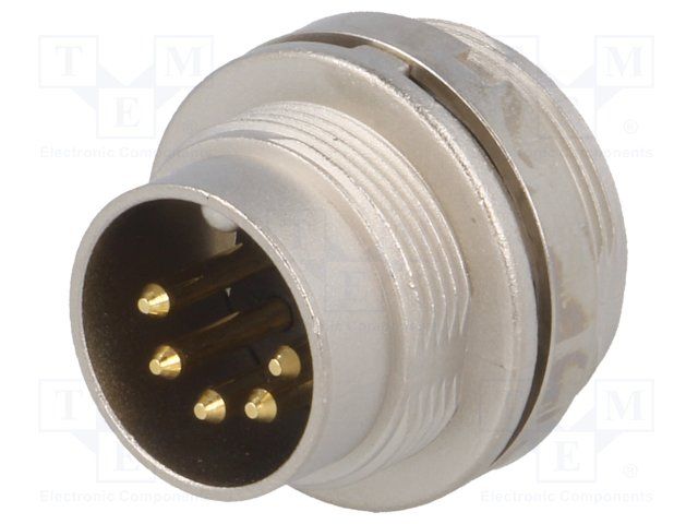 5 Pin Circular Connector, Panel Mount, 5A, 60V, Metal, Silver/Gold