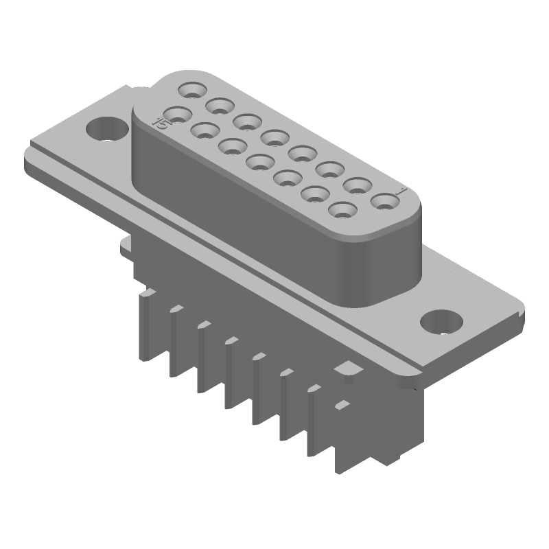 15 Pos Female D-Sub Connector, Straight, IDC, Gold/Tin