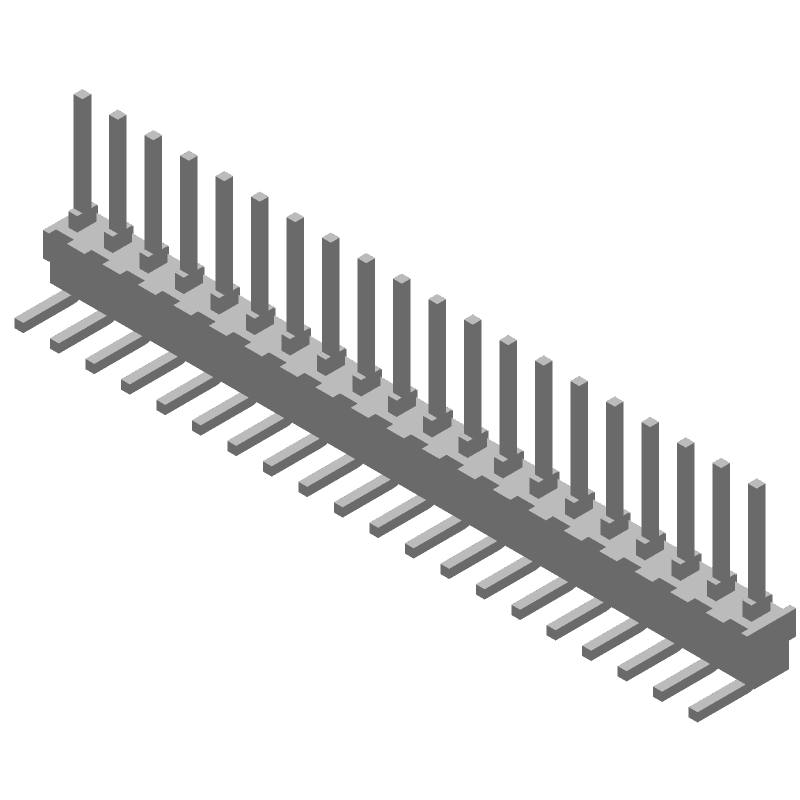 20 Pos 2.54mm RA Unshrouded Header, Male Pin, Gold, 3A