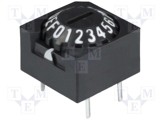 16-Pos Rotary DIP Switch, SP16T, 0.1A 28VDC, Thru-Hole PC Pins