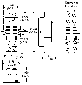 2 Pole Relay Socket, 10A 120V, Screw Term, DIN Rail Mount