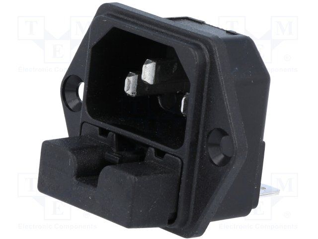 Mains Power Connector, 10A, 250VAC, Male, Fuse, 3 Pos