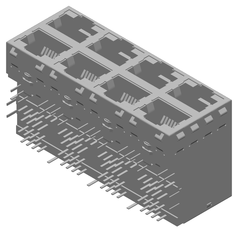RJ45 Connector, 8 Port, 64 Pos, Shielded, Press-Fit, RA