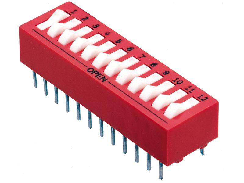 Switch DIP ON OFF SPST 4 Piano 0.15A 30VDC PC Pins 2000Cycles 2.54mm Thru-Hole