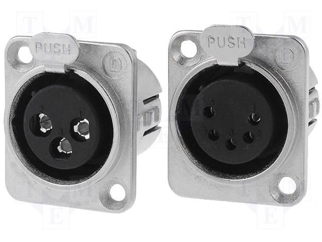 3 Pole Female XLR Panel Mount Socket, 16A, 250V, Nickel/Silver