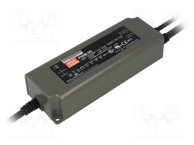 90W 12V 7.5A AC/DC Enclosed Power Supply, 88% Eff, IP67