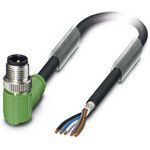 Sensor/actuator cable, 5-position, PUR halogen-free, black-gray RAL 7021, shielded, Plug angled M12, A-coded,on free cable end, cable length 1.5 m