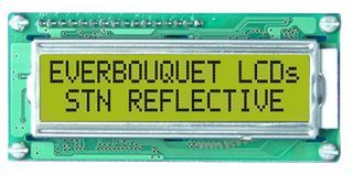 EVERBOUQUET         MC1602D-SYR             Alphanumeric LCD, 16 x 2, Black on Yellow / Green, 5V, Parallel, English, Japanese, Reflective