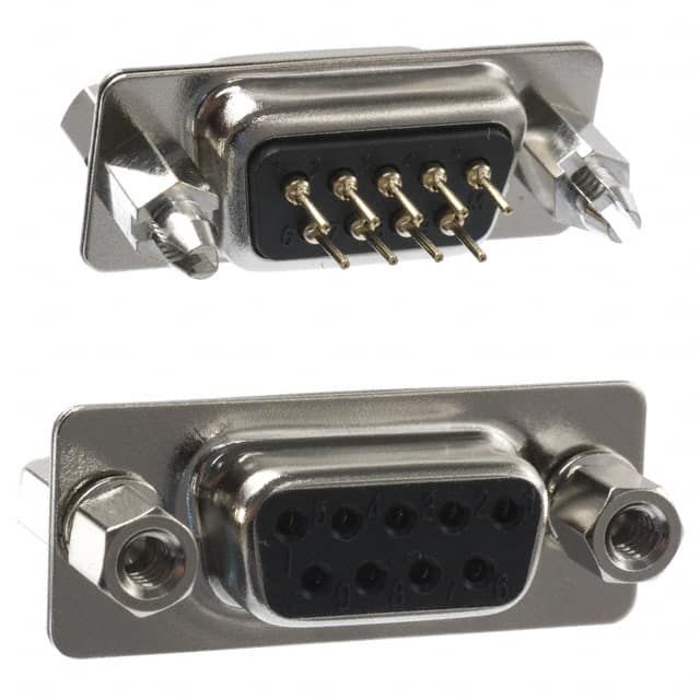 9 Pos D-Sub Connector, Female, Gold Brass/Bronze, Through Hole