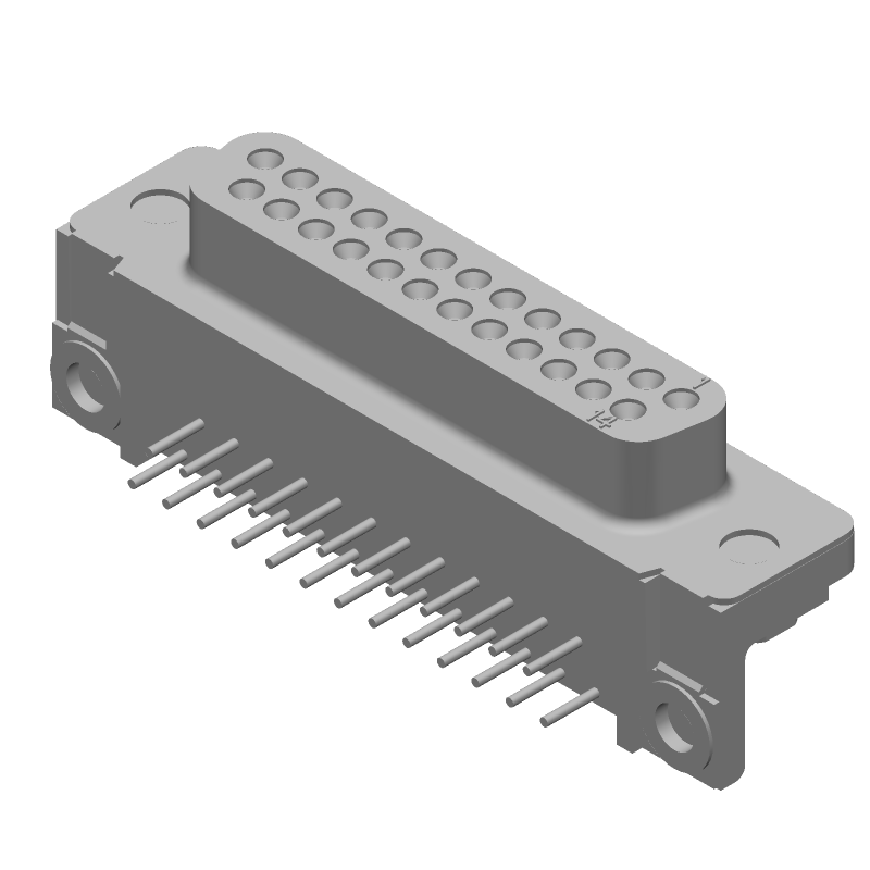 25 Pos Female D-Sub RA Connector, Gold/Tin, Through Hole, 125V