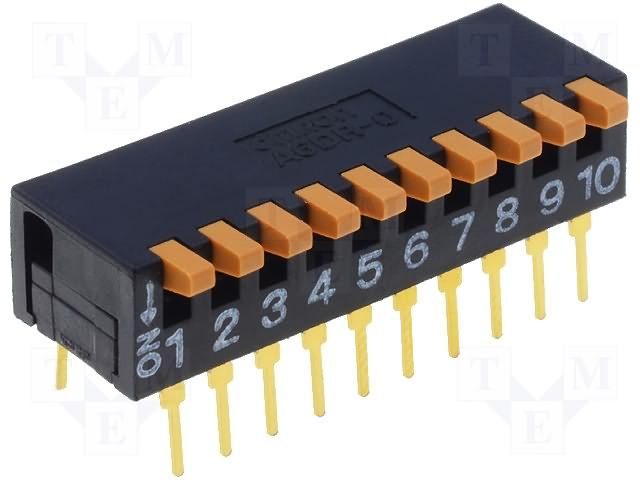 DIP Switch, 10 Circuits, SPST, Through Hole, 100mA, 30VDC
