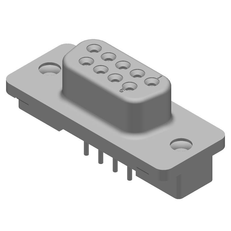 9 Pos Female D-Sub Receptacle, Metal, Gold/Tin Plated Contacts