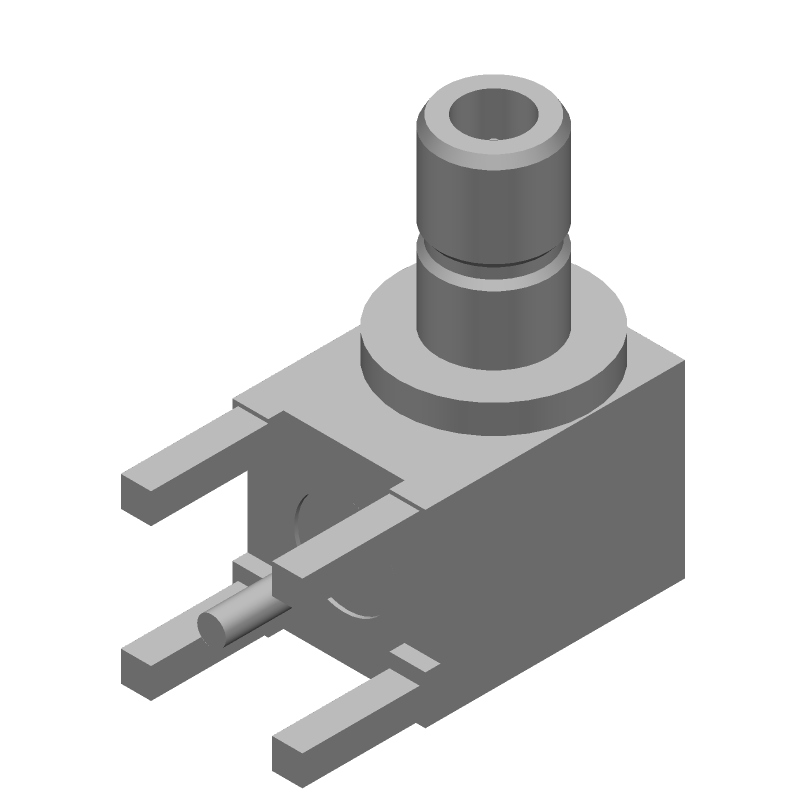 SMB RF Connector, 0-4GHz, 50 Ohm, Gold, Nickel, RA, Thru-Hole
