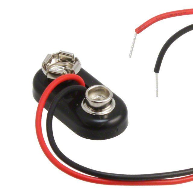 9V Battery Snap, Rigid, Wire Lead, Bronze/Nickel, PVC, Black