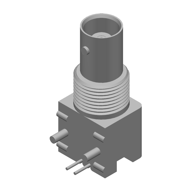 BNC RF Connector, 4GHz, 50 Ohm, RA, Thru-Hole, Gold Contact