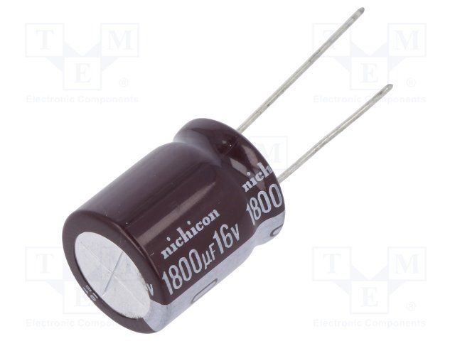 1800uF 16V Aluminum Electrolytic Capacitor, Radial, 105°C