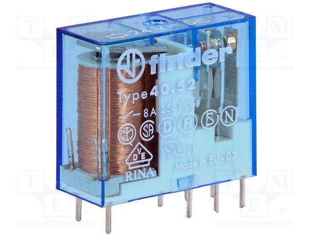 DPDT Power Relay, 8A, 24VDC Coil, AC Output, Through Hole