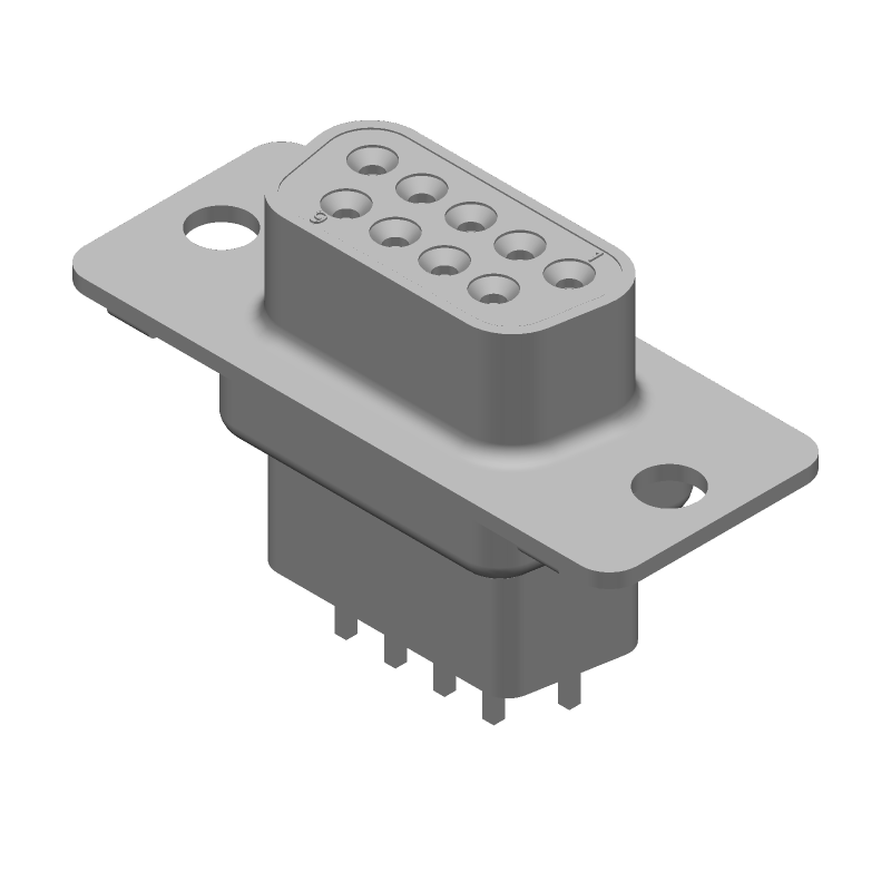 9 Pos Female D-Sub Connector, Straight, Through Hole, Signal, Gold/Tin/Lead