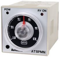 DELAY TIMER, 0.5MIN TO 10MIN; Product Range:AT8PMN Series; Timer Functions:Off-Delay; No. of Timing Ranges:4Ranges; Time Min:0.05min; Time Max:10min; Timer Output:2 Changeover Relays; Supply Voltage Max:220VAC; Current Rating Nom:3A