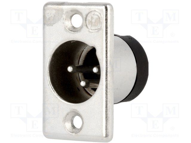 3-Pole XLR Panel Mount Plug, Male, 16A, 250V, Silver