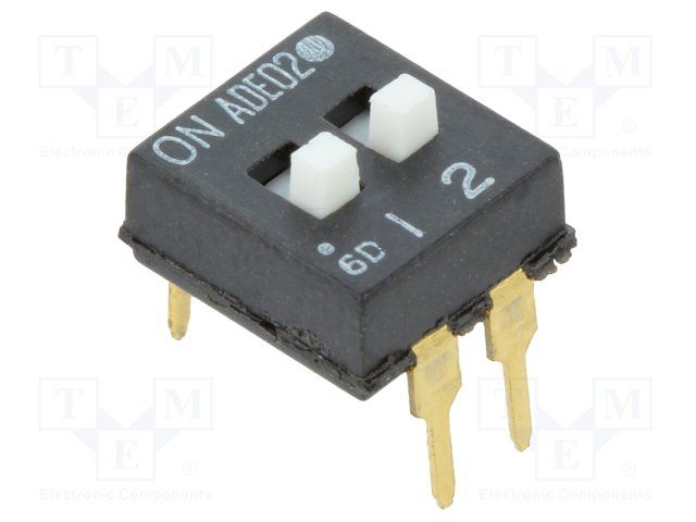 Switch DIP OFF ON SPST 2 Raised Slide 0.1A 24VDC PC Pins 2.54mm Thru-Hole Tube