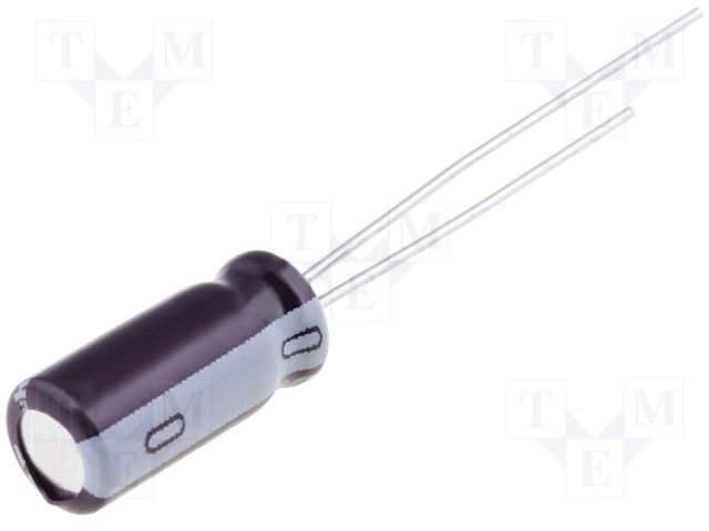 Cap Aluminum Lytic 10uF 25V 20% (5 X 11mm) Radial 2mm 160mA 2000h 105°C Ammo