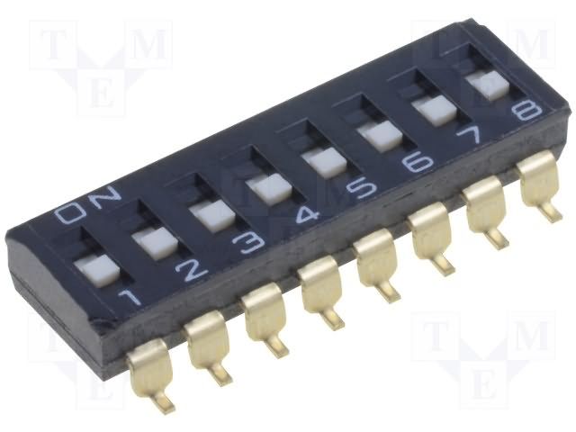 8 Pos SPST Slide DIP Switch, SMD, 25mA, 24VDC