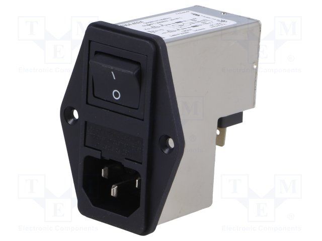 Mains Power Connector, 6A, 250VAC, Male, 3 Pos, Filter