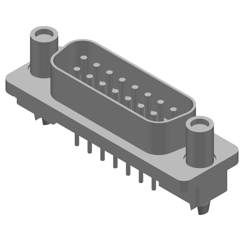 15 Pos Male D-Sub Connector, Straight, Through Hole, Gold/Tin Plated