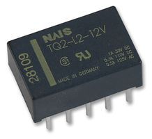 PANASONIC ELECTRIC WORKS         TQ2-L2-5VDC             Signal Relay, TQ Series, DPDT, 5 VDC, 1 A, Through Hole, Latching Dual Coil