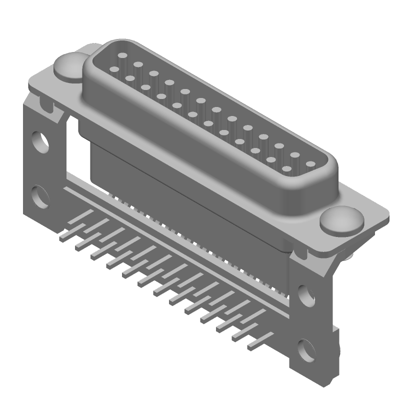 25 Pos Male D-Sub RA Connector, Gold/Tin, 6A, 125V, Through Hole