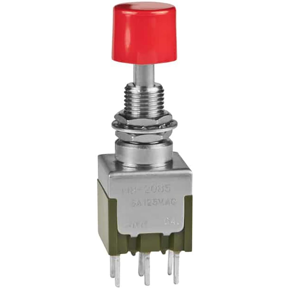 Switch Push Button ON ON DPDT Round Plunger 6A 250VAC 30VDC Alternate Contact Panel Mount/Through Hole PC Pins