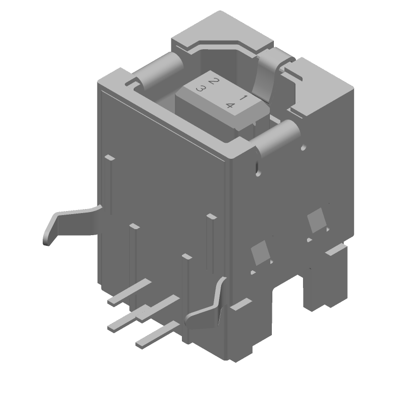 USB 2.0 Type B Receptacle, 4 Pos, RA, Thru-Hole, Shielded