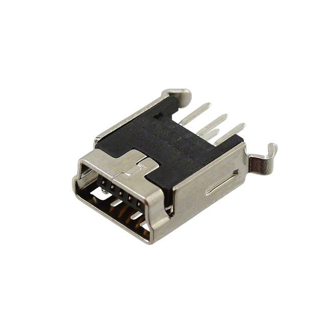 USB 2.0 Mini B Receptacle, 5 Pos, Vertical, Shielded, Gold Contacts