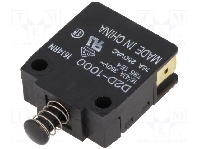 Safety Interlock Switch, SPDT, 16A 250VAC, Plunger, Quick Connect