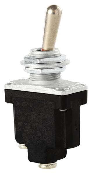 Toggle Switch, SPST, Latched, 20A, 28VDC, Screw Terminal, Lever Actuator, Panel Mount-threaded