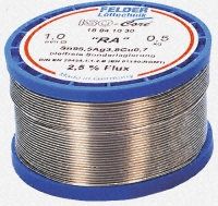 Felder Lottechnik 1mm Wire Lead Free Solder, +217C Melting Point, 0.7% Copper, 95.5% Tin, 3.8% Silver, 500g