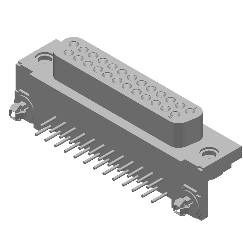 25 Pos Female D-Sub Connector, Right Angle, Gold/Tin Plated