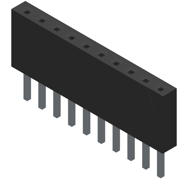 10 Pos 2.54mm Socket Strip, Female, Gold, Thru-Hole