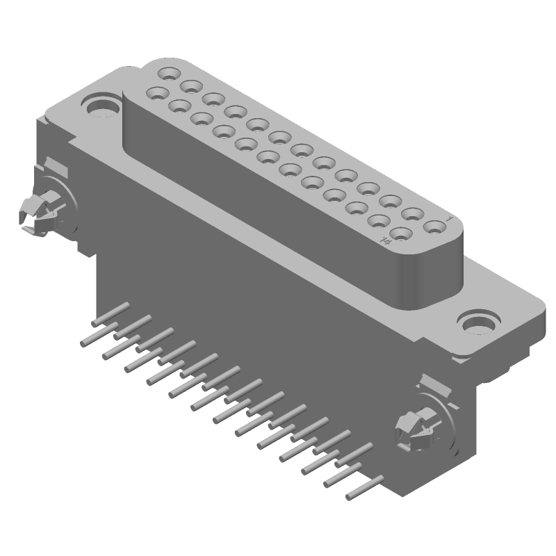 25 Pos D-Sub RA Receptacle, Gold/Tin/Lead Plated Bronze Contacts, Metal Shell