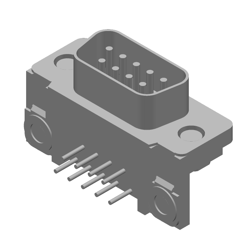 9 Pos D-Sub Connector, Male, RA, Signal, Gold/Tin Contacts