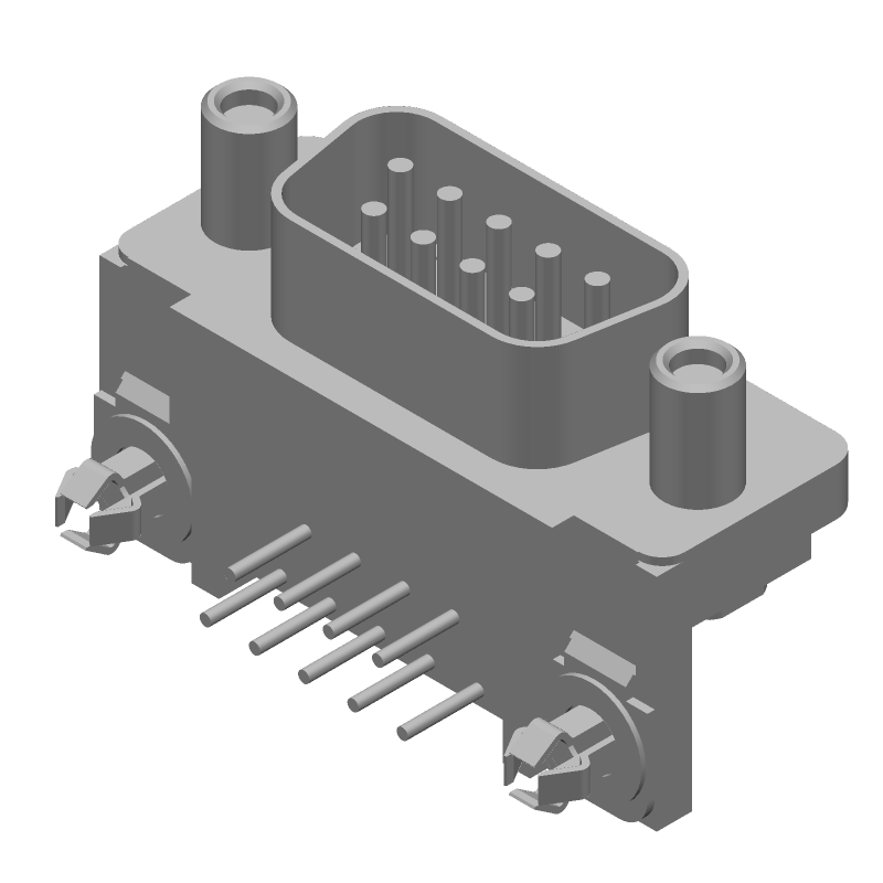 9 Pos D-Sub Connector, Male, RA, Through Hole, Gold/Tin Contacts