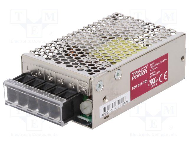 TRACOPOWER TXM 015-105 AC/DC Enclosed Power Supply, Compact, Adjustable, Fixed, 90 V, 264 V, 15 W, 5 V, 3 A