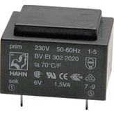 PCB transformer 2.1 VA 15 VAC  (2x), EI 304 2088, Hahn
