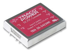 TRACOPOWER TEN 20-2423WI Isolated Board Mount DC/DC Converter, Fixed, Adjustable, 2 Output, 9 V, 36 V, 20 W, 15 V