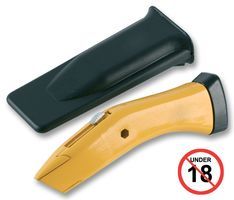 KNIFE, UTILITY WITH SHEATH - Knife Type:Utility; Colour:Yellow / Black; External Width:25mm; Height:50mm; Length:75mm;